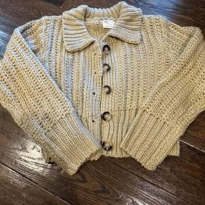 Collared Chunky Cable-Knit Button Cardigan - Cream